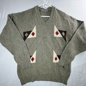 Vintage DOVAL Mens V Neck Sweater Geometric Pattern Wool Blend Size 105cm